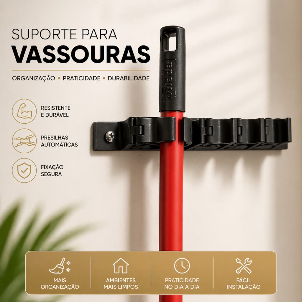 Suporte Vassoura Parede Organizador Multiuso Forte Com Parafuso Cozinha Lavanderia