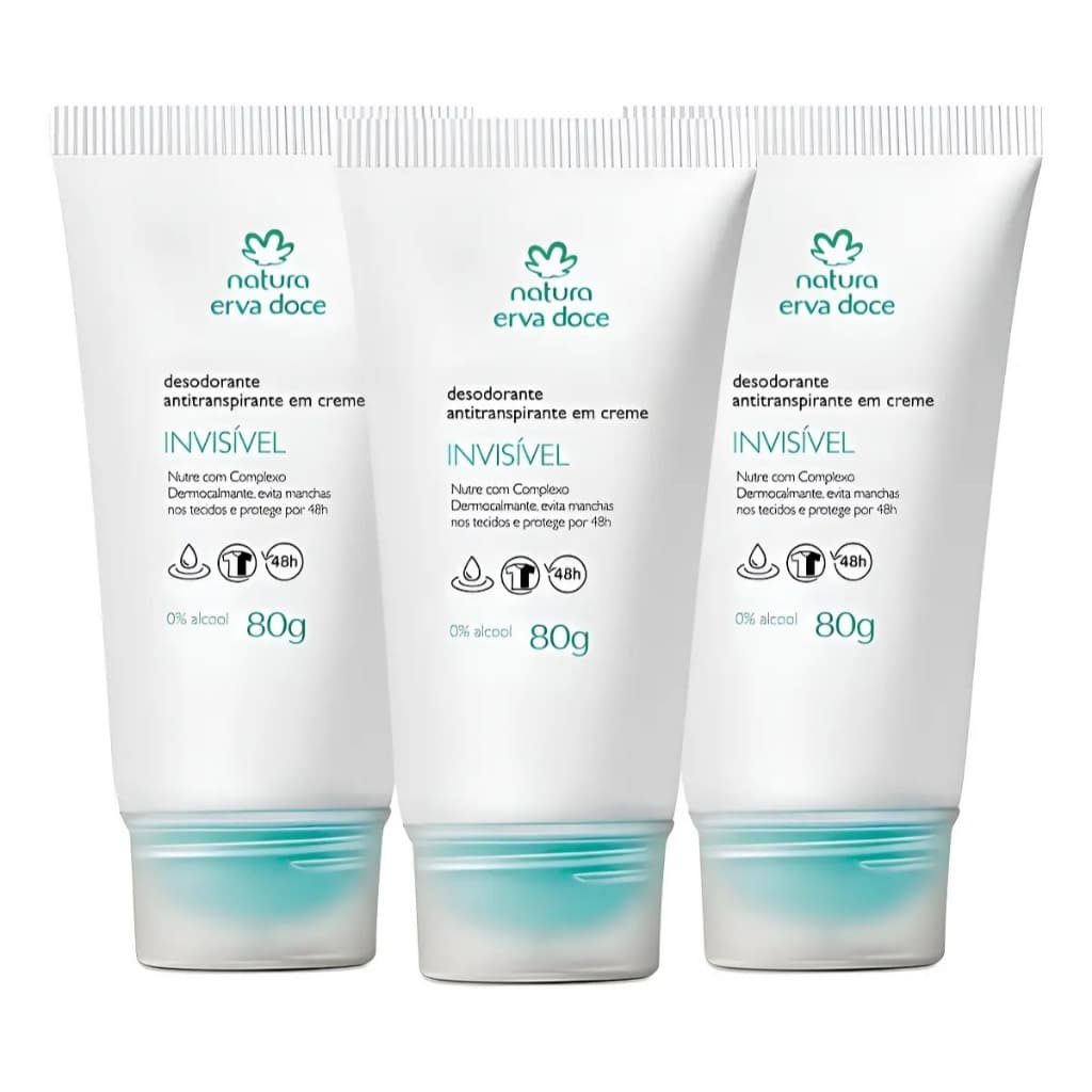 Kit 3 Desodorante Antitranspirante em Creme Erva Doce (80g Cada) Natura