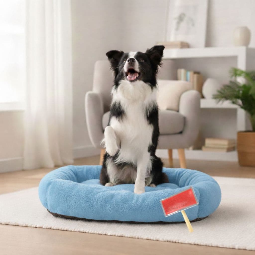 Kit Cama Pet Bigata 60x60 Grande Para Cães E Gatos Soft Luxo Lavável + Rasqueadeira Premium
