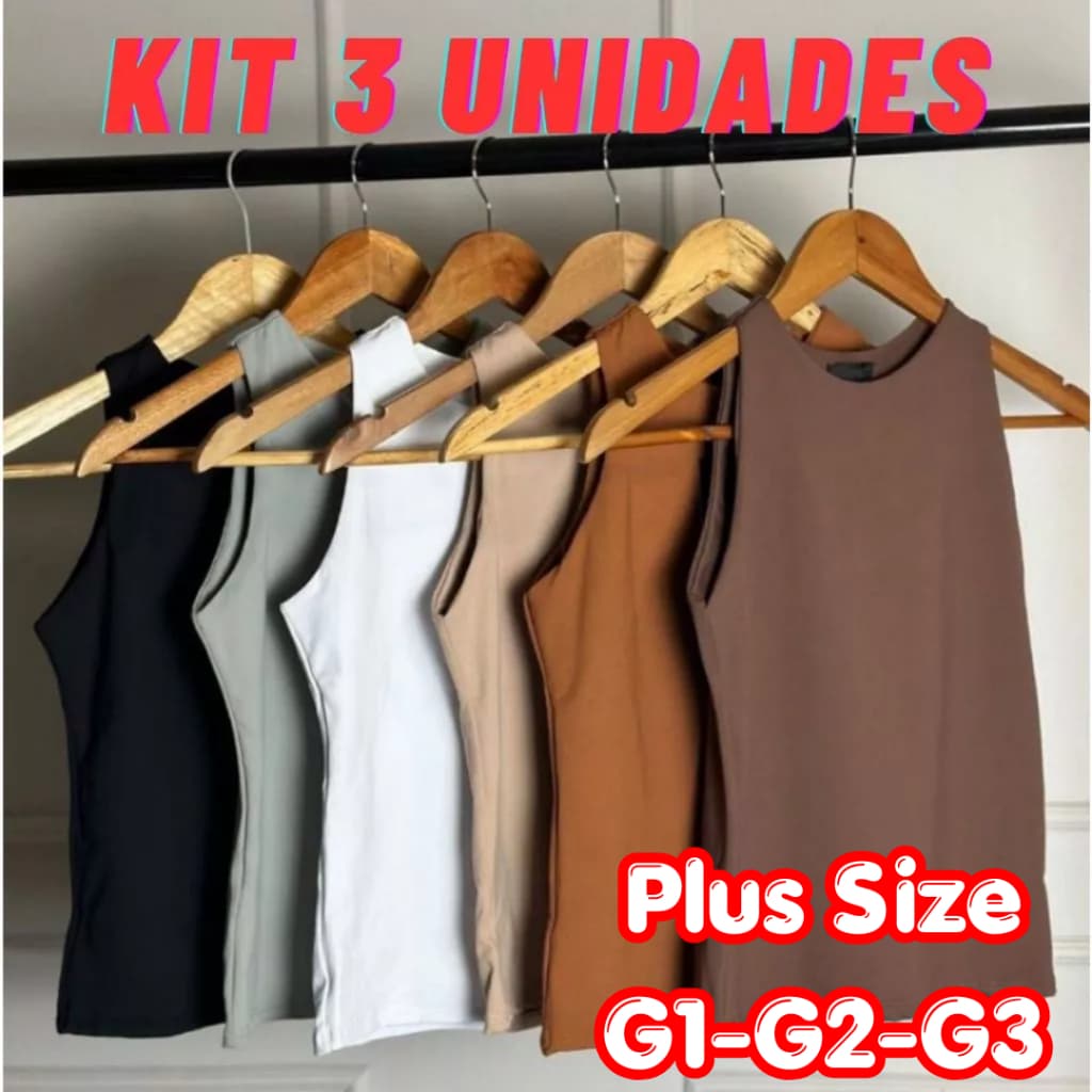 KIT 3 Regatas Suplex Duplo PLUS SIZE G1-G2-G3 Casual Basica Feminina Blogueira Tendencia Cores Inverno