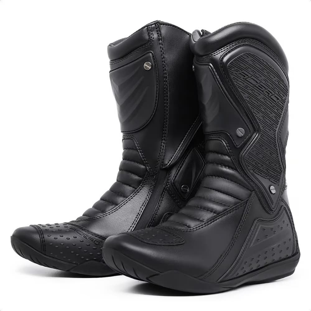 Bota Motociclista Acero Speed Low Preto Cano Alto Ziper Lateral Em Couro