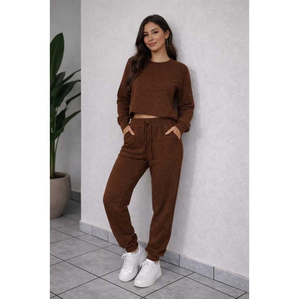 ✨ Conjunto Feminino Moletinho Cropped + Calça Jogger – Conforto e Estilo Casual