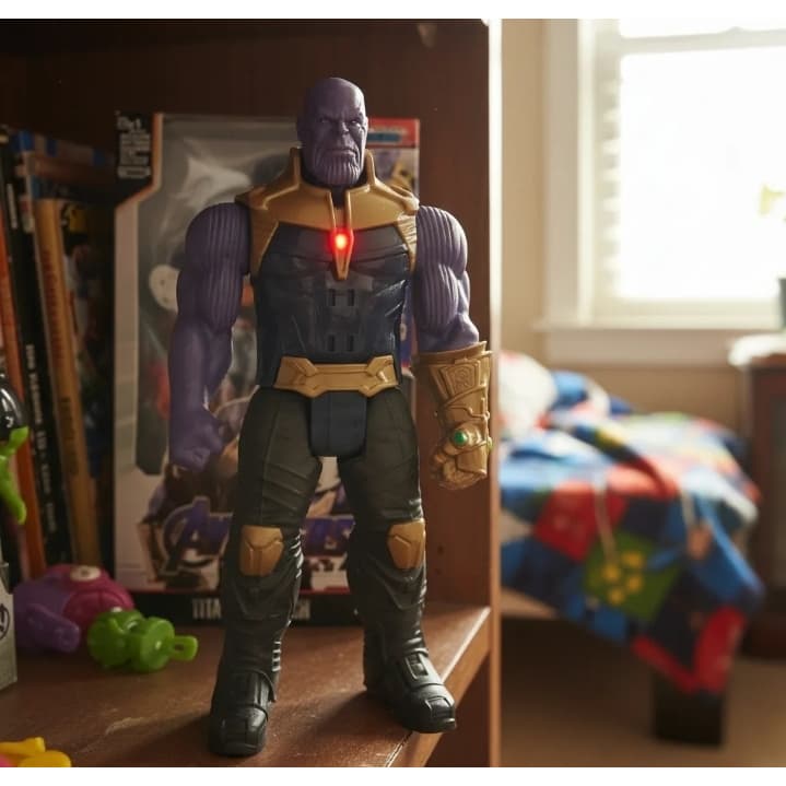 Boneco Thanos Vingadores Grande 30 Cm Articulado Luz E Som De Batalhas Lutas Heroes