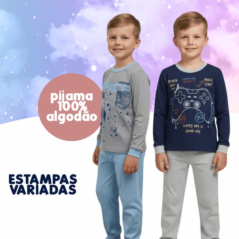 Kit Pijama Menino Inverno Juvenil Roupa de Dormir 100% Algodão Pijama Infantil Tamanho 1 ao 14 Anos