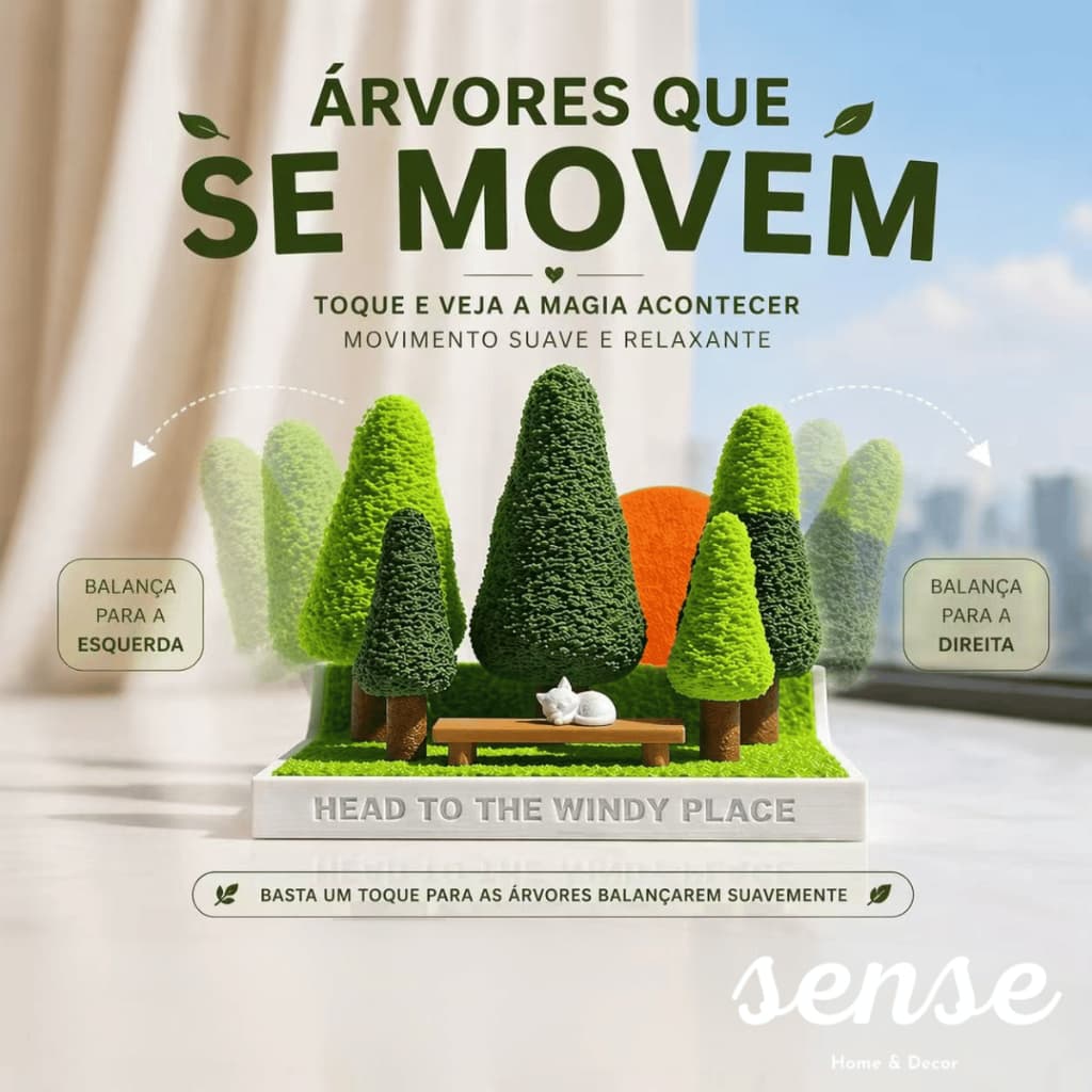 Enfeite Mini Jardim Relaxante com Árvores Móveis Decoração Interativa Para Quarto Mesa Carro 10cm x 7,5cm x 11,5cm PLA