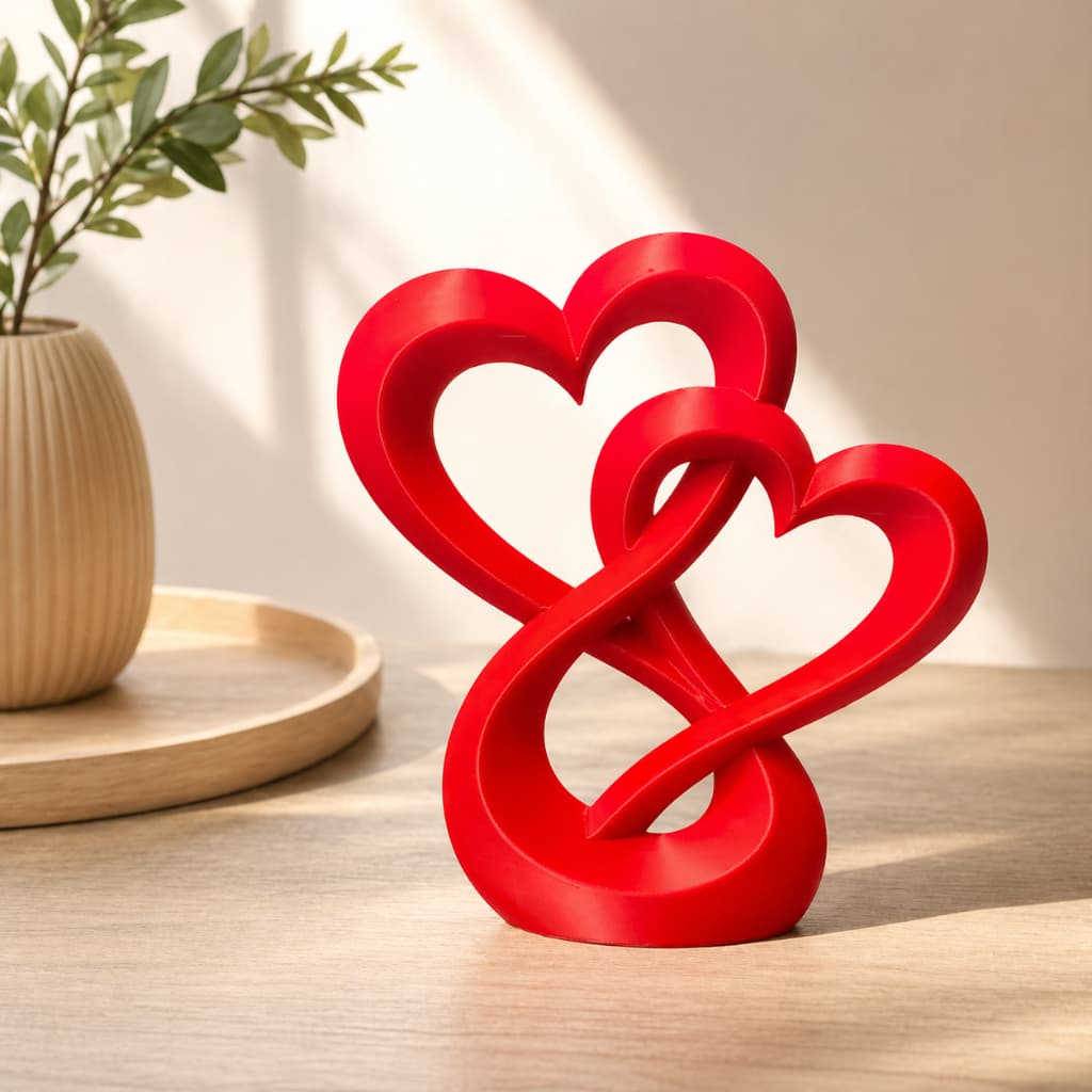 Escultura Coração Entrelaçado Decorativo Presente Casal Amor Moderno Sala Quarto Lembrancinha