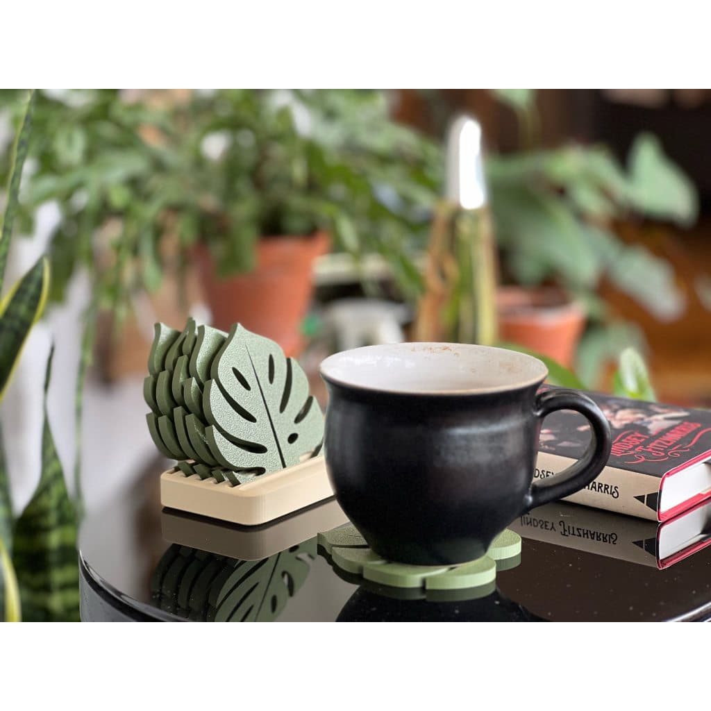 Conjunto De Porta-copos De Folha De Monstera Com Suporte
