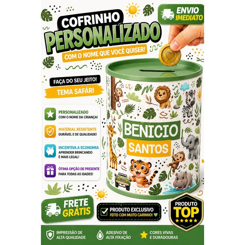 30 Rótulo Adesivo Tema Safari Personalizado Cofrinho Aniversário, Lembrancinha