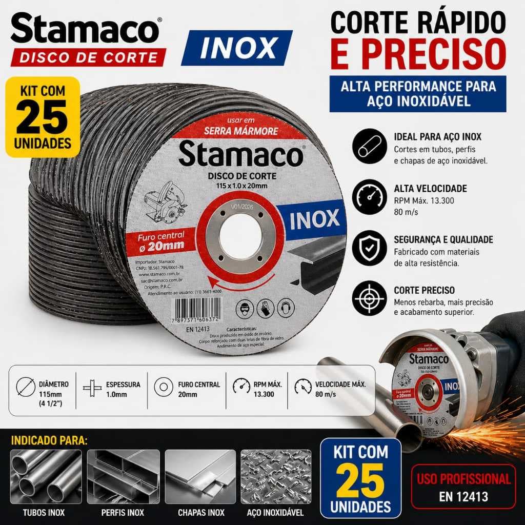 Disco de corte inox 115x1.0x20mm