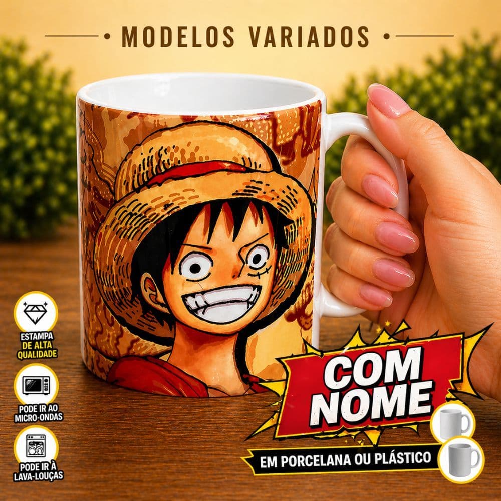 Caneca Personalizada One Piece COM NOME ( Porcelana ou Plástico )