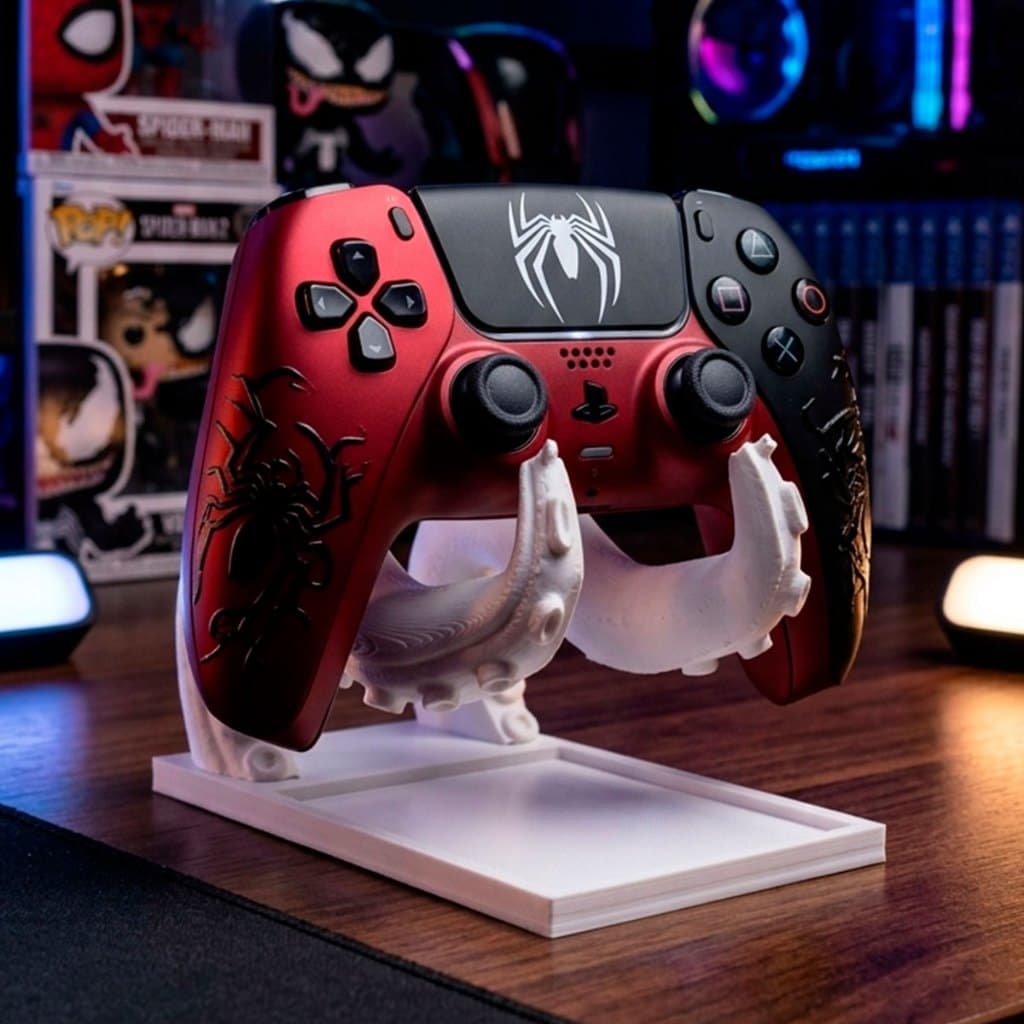 Suporte Controle Formato Tentáculo de Polvo PS5 Gamer 3D Decoração Geek Branco