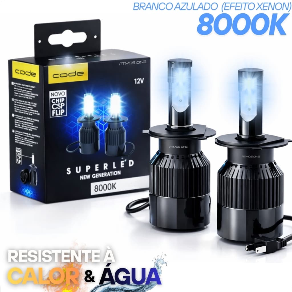 Kit Ultra Lâmpada Led Automotiva Super Branca Azulado Code 8000k H1 H3 H4 H7 H8 H11 H16 H27 HB3 HB4
