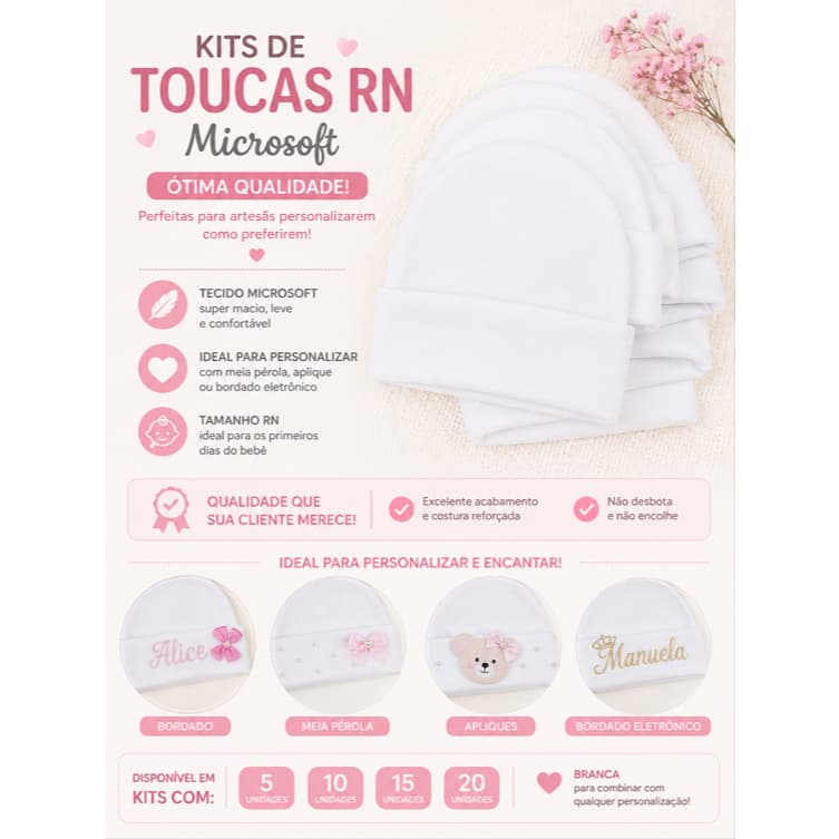 Kit Touca RN Microsoft Branca para Personalizar | 5, 10, 15 ou 20 Unidades | Ótima Qualidade