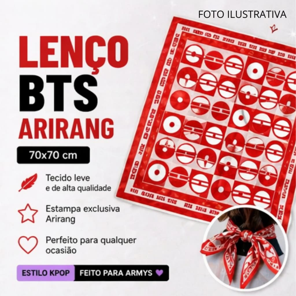 Lenço BTS Arirang | Acessório Show BTS Brasil 2026 | ARMY | Bandana Kpop