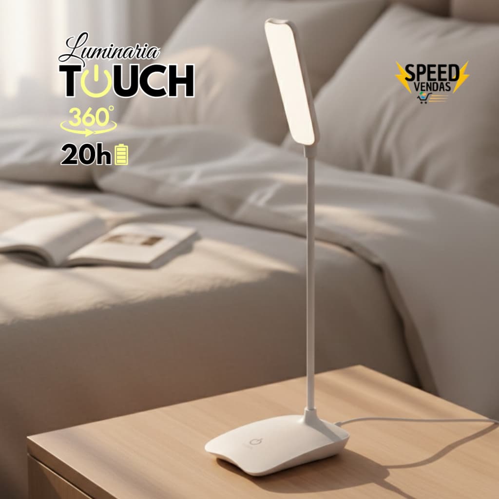 Luminária de Mesa Abajur Cabeceira Escrivaninha LED 3 em 1 Touch Recarregável