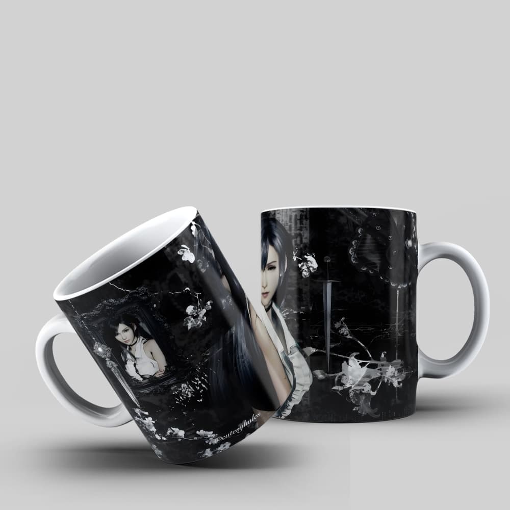 Caneca Tifa Lockhart Gótica Porcelana Quebrada FF7 ☕️💀🌸