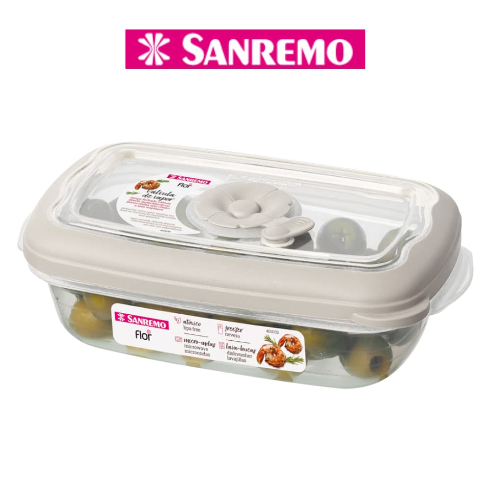 Kit 5 Pote Hermético 430 mL Plástico Sanremo Linha Flor Empilhável Com Válvula Branco