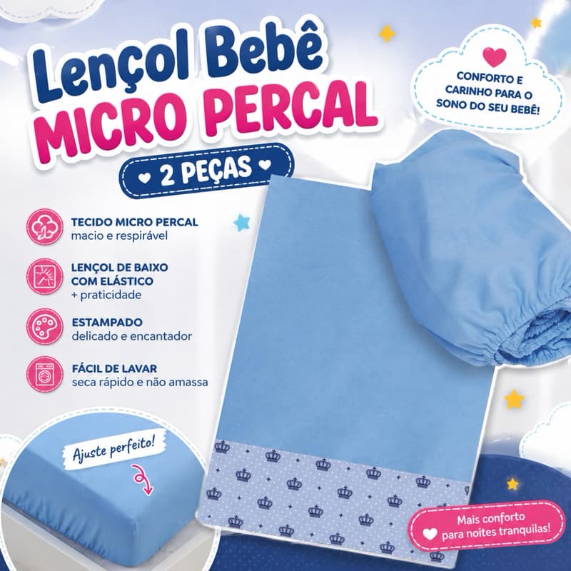 Kit Lençol Bebê para Berço 2 Peças com Elástico e Fronha Microfibra Macia Envio Imediato