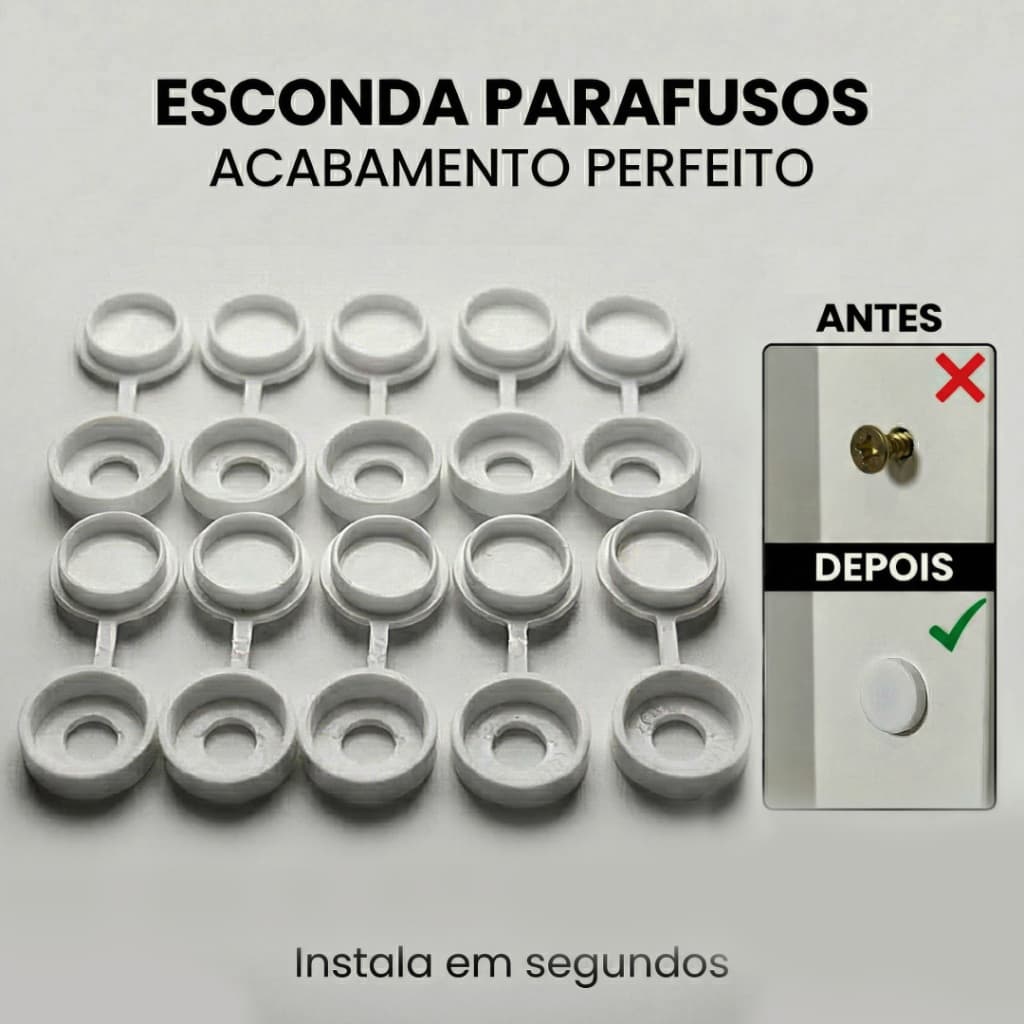 Kit Esconde Parafuso Branco ou Preto | Acabamento Perfeito Móveis | Tampa Discreta  Fácil Instalação