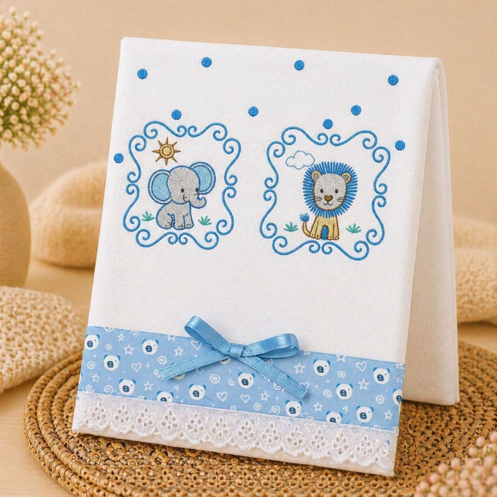 Toalha Fralda de Banho Bordada Cueiro Bebe 1m x 70cm Tecido Duplo 100% Algodão Enxoval Recém Nascido