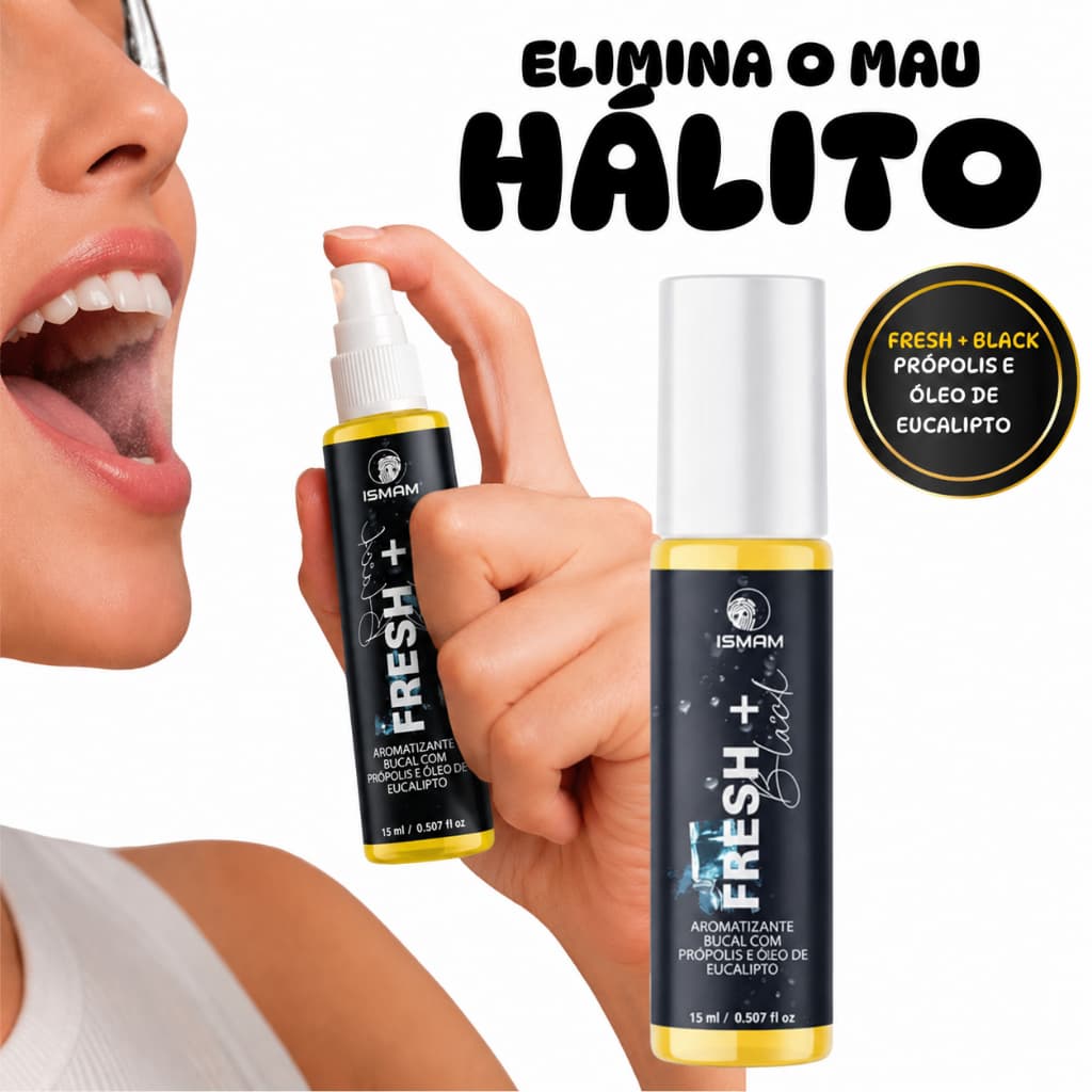 Spray Bucal Fresh Black Própolis Eucalipto 15ml Elimina Mau Hálito Refrescante Portátil