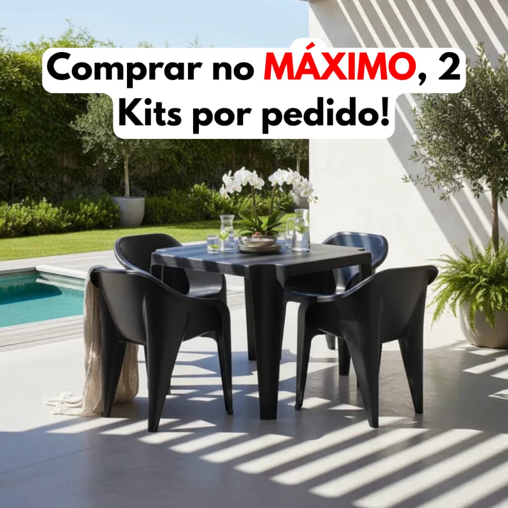 Kit Jogo 1 Mesa e 4 Cadeiras Poltronas Plastico Buffet Bares Restaurantes Suporta Até 182kg