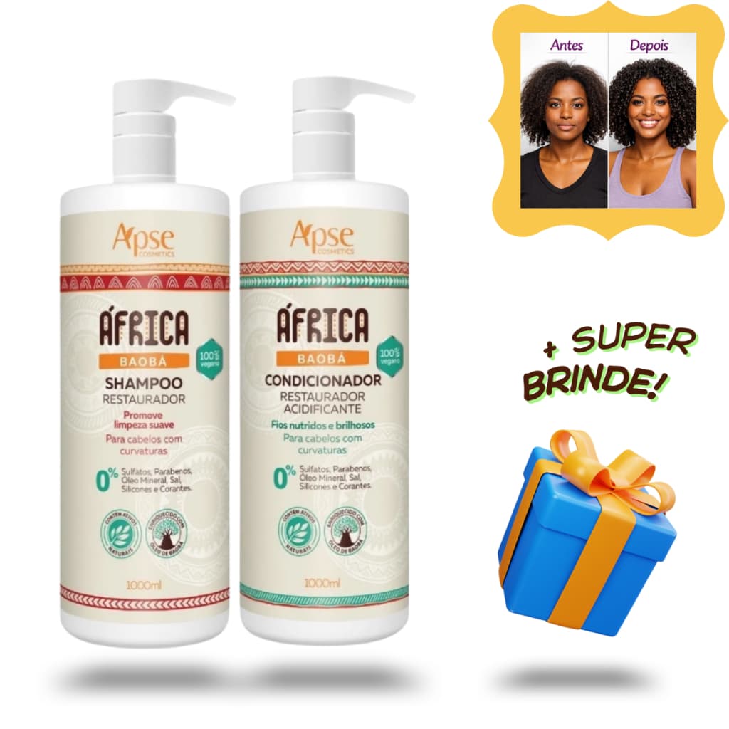 Kit Apice África Baobá Shampoo E Condicionador 2x1l - Cachos Definidos e AntiFrizz + ( Brinde )