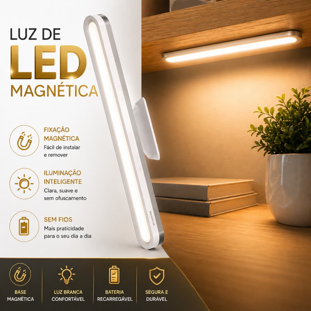 Luz De Led Regulável Luz Amarela Luz Branca Magnética Barra Lúminaria Recarregável