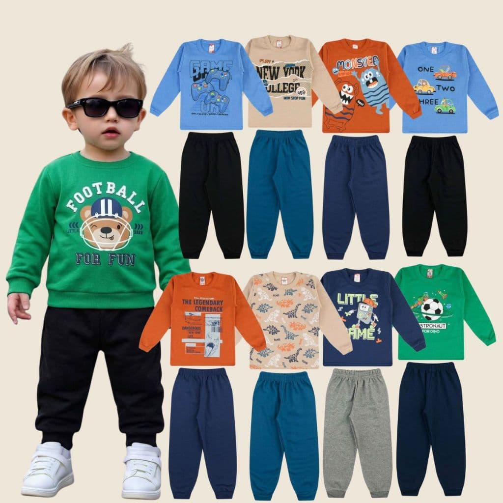 Kit 2 Conjunto Moletom Menino Infantil 1 ao 8 Peluciado Conforto Estilo Inverno