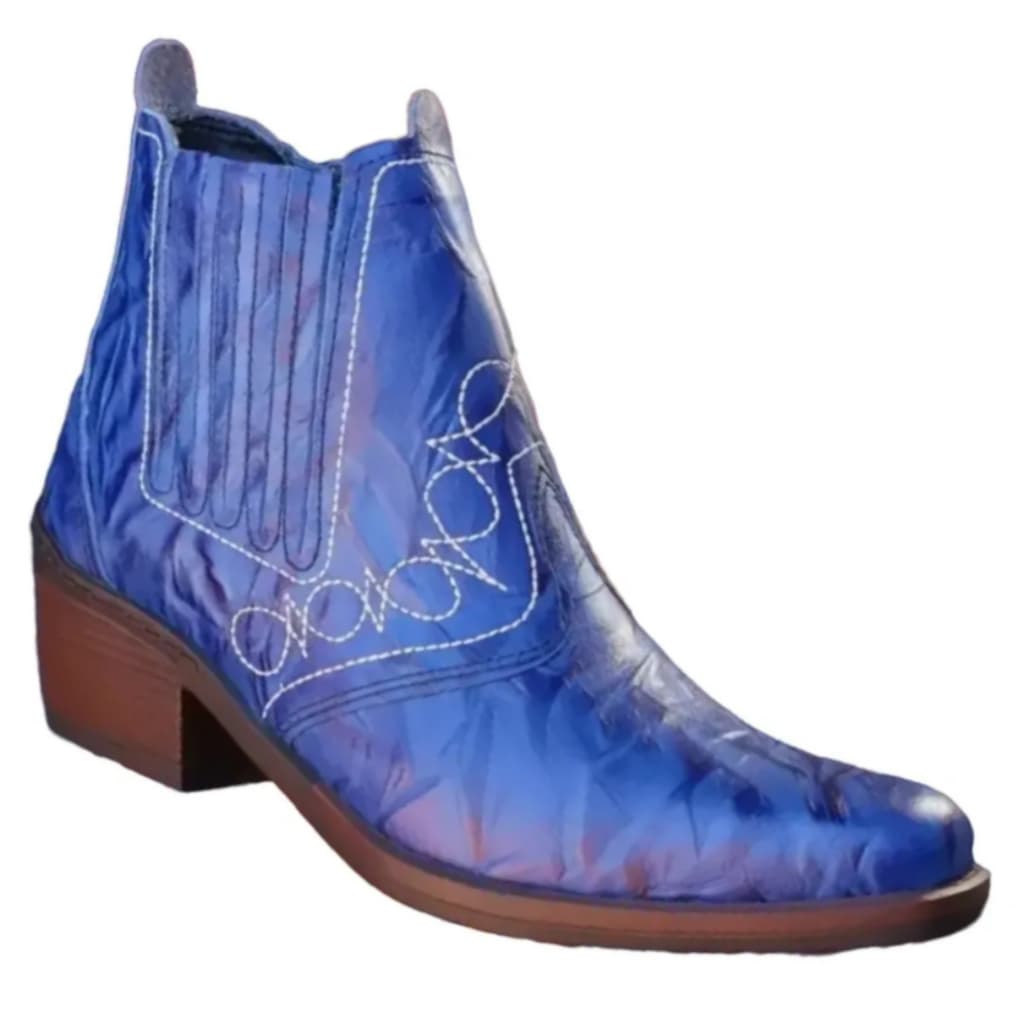 Bota Country Texana Unissex Masculina Feminina Azul de Couro Legitimo Botina Vaquejada Cavalgada Rodeio Sertanejo 3736