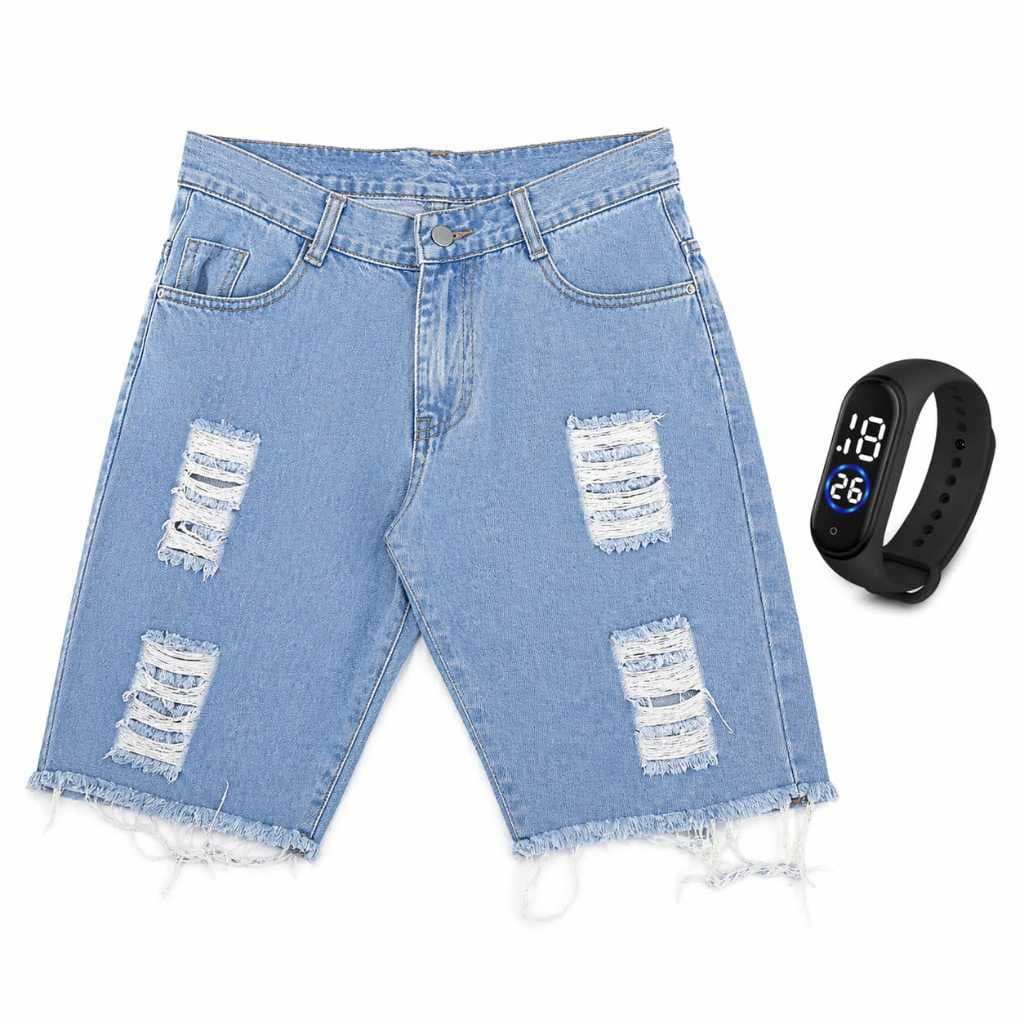 Bermuda Jeans Masculina Moda Verão 2026 + Relógio Esportivo Envio no Mesmo Dia