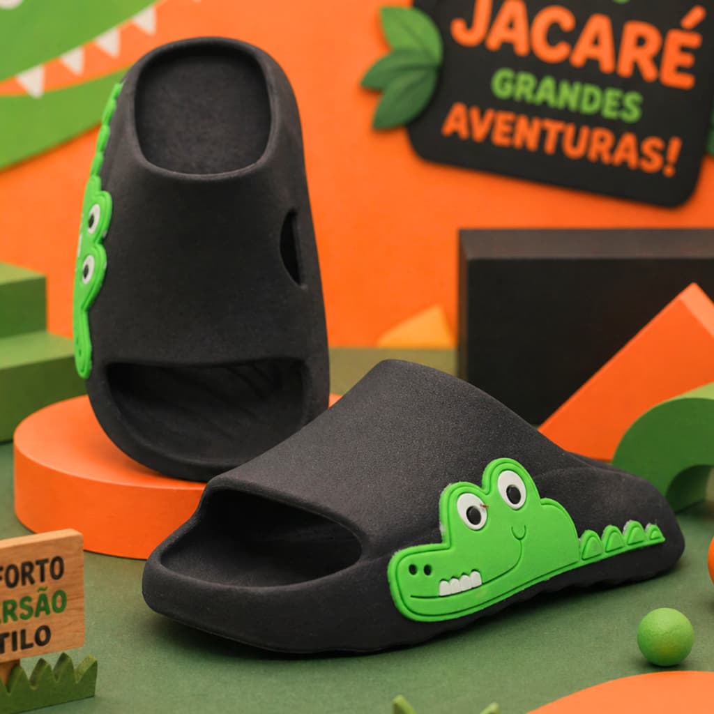 Chinelo Slide Infantil Crocodilo Menino Nuvem Macio Confortável Leve Dia Dia Jacaré