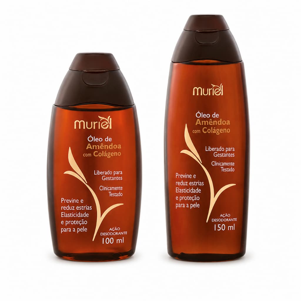 Kit 2 Banho Amêndoa com Colágeno Óleo Corporal Premium Muriel Hidratante 200ml ou 300ml