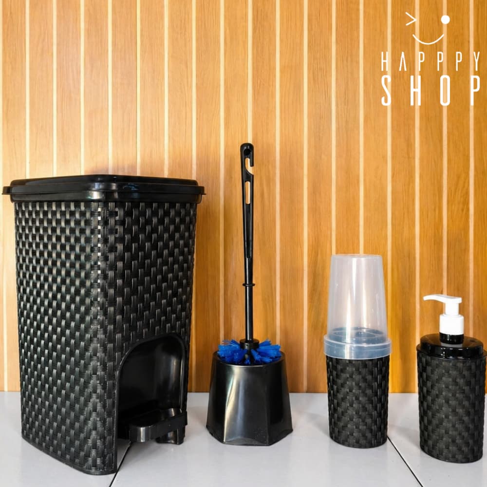 Kit Banheiro Completo – Lix. 7L com Pedal + Escova San. + Porta Escova + Porta Sabonete CASA