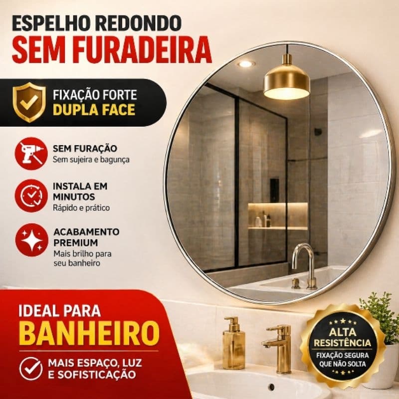 Espelho Redondo Vidro Lapidado Várias Medidas Decorativo Autocolante De Parede Banheiro Sala Quarto