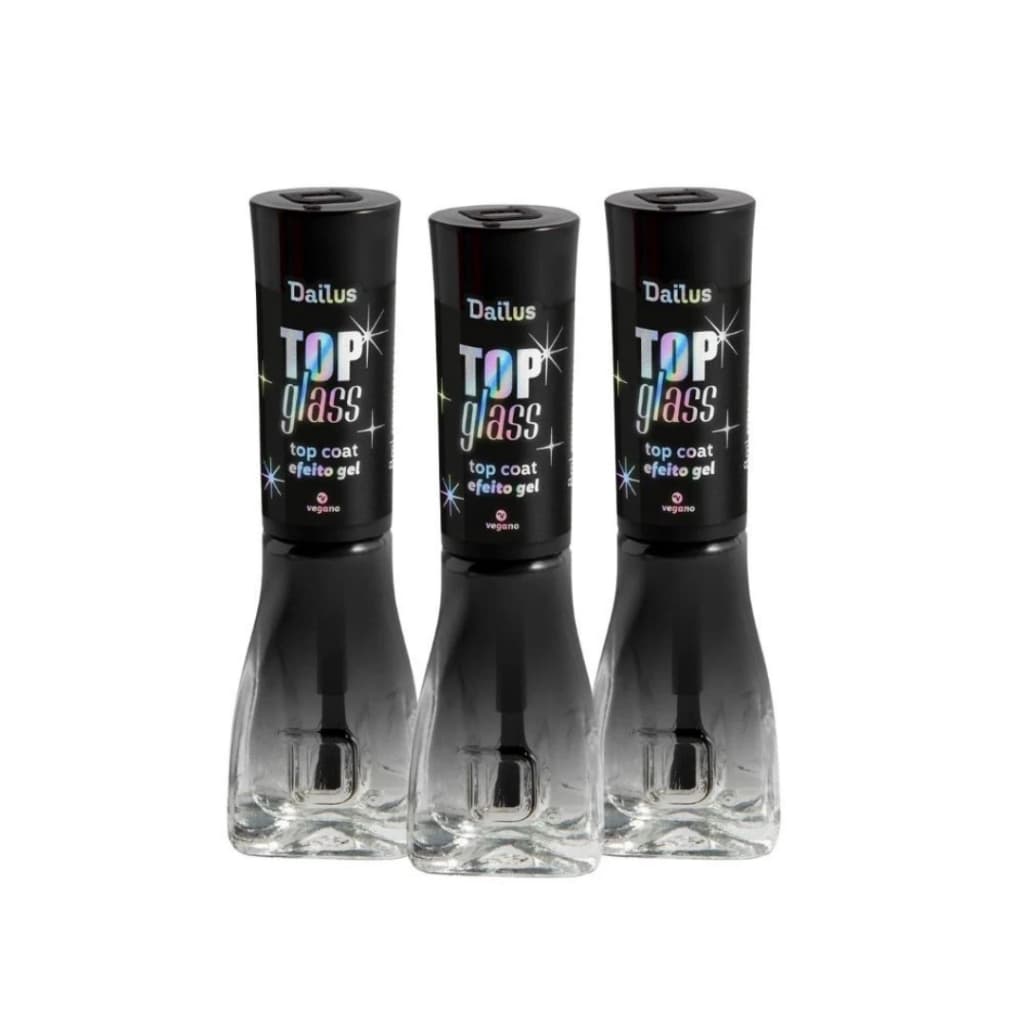 Kit 3 Top Glass Dailus Top Coat Acabamento em Gel Unhas Brilho Intenso 8ml