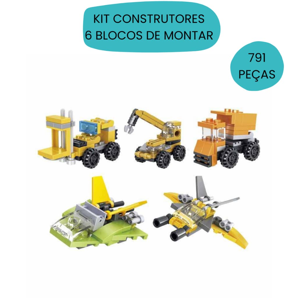 Kit Blocos de Montar 134 Peças 10 Modelos 5 Caixas Brinquedo Montar Educativo +6 Anos