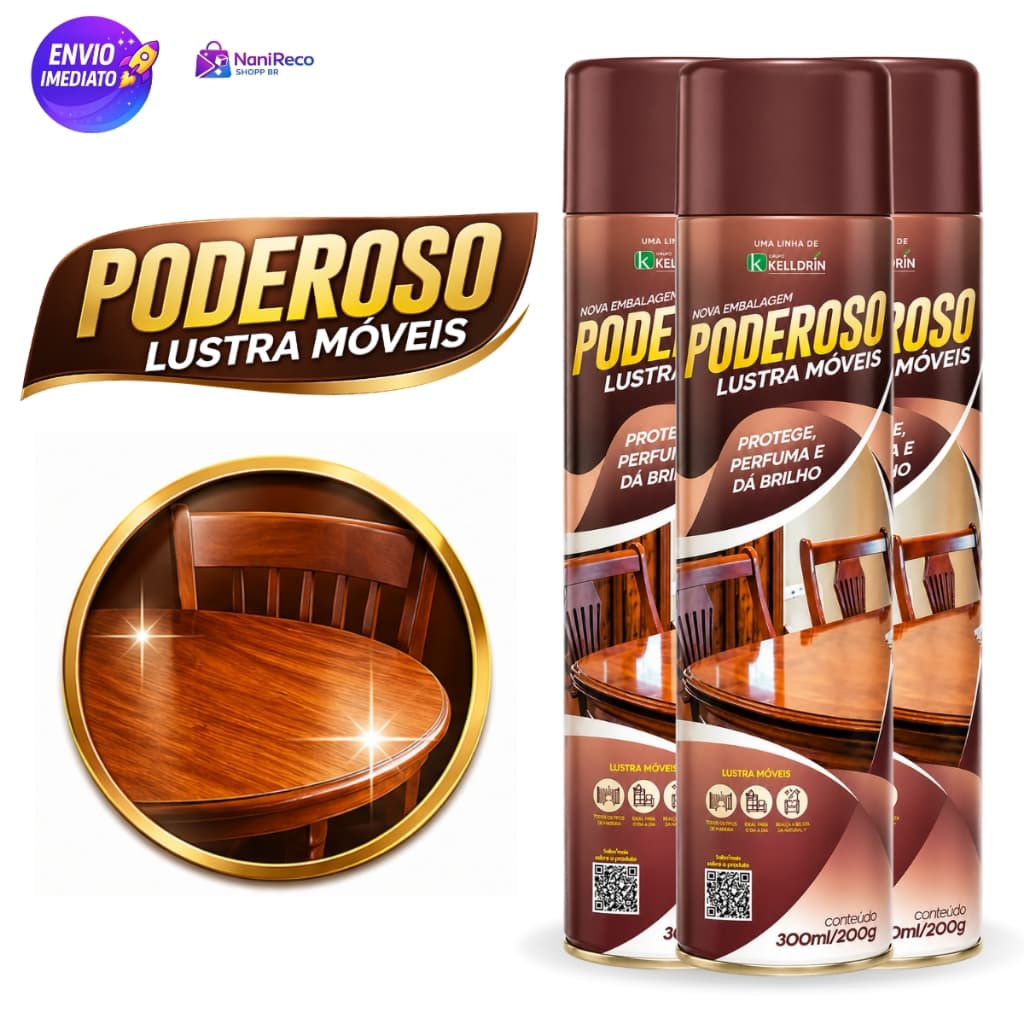 Lustra Móveis Poderoso Spray Aerossol Limpa, Protege e Dá Brilho Intenso em Madeira Ideal para Casas, Escritórios