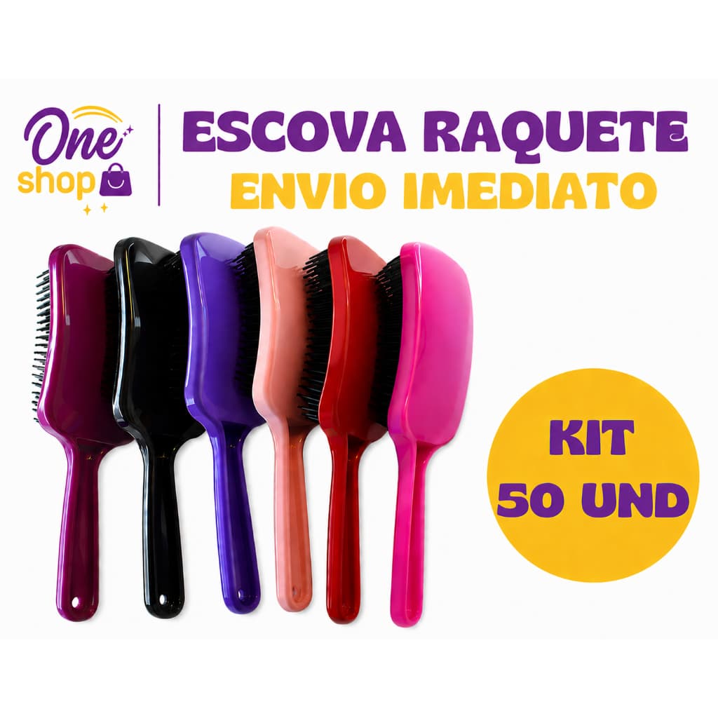 Kit com 50 Escovas De Cabelo Raquete Desembaraçadora Flex Hair Não Danifica Fios para Todos os Tipos de Cabelo Atacado