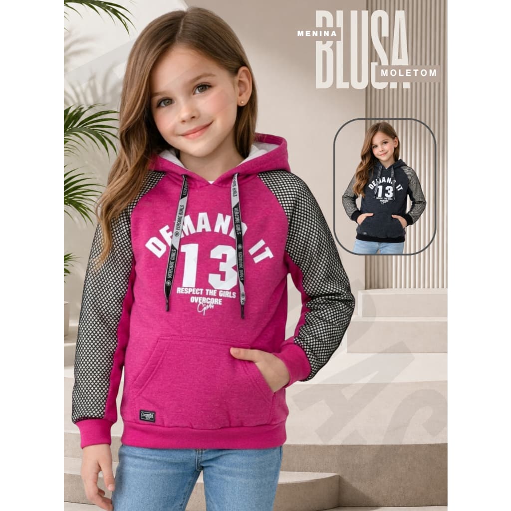 Blusa Moletom Infantil Feminina Flanelado Quentinho Inverno Menina Casual Confortável