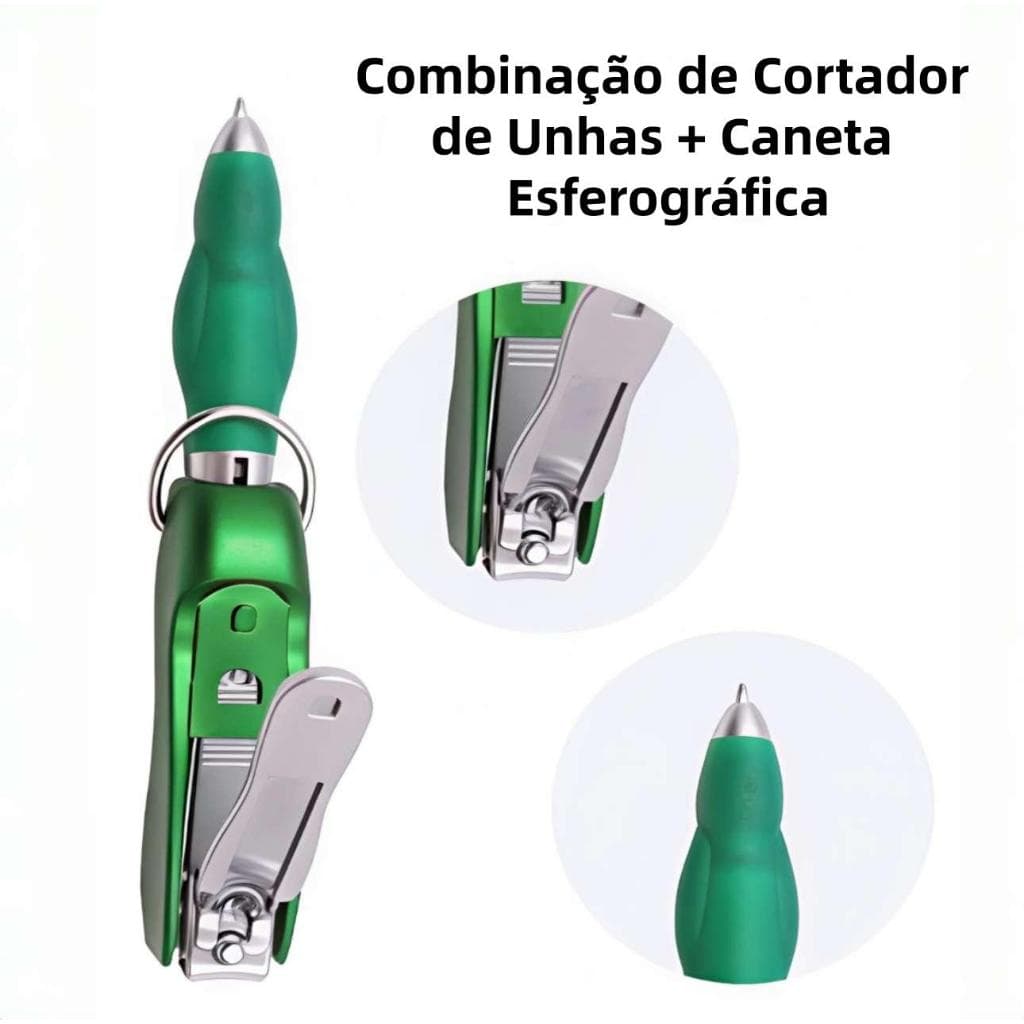 Caneta Esferográfica 2 em 1 Criativa com Cortador de Unhas Embutido Chaveiro Portátil Multifuncional
