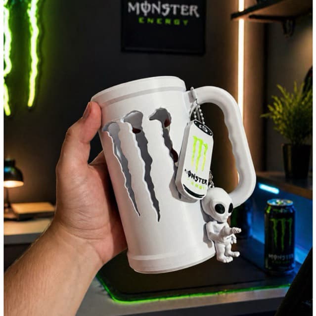 Suporte para Lata Monster 3D com Abridor + Chaveiro Alien | Porta Lata Estiloso Geek | Presente Criativo