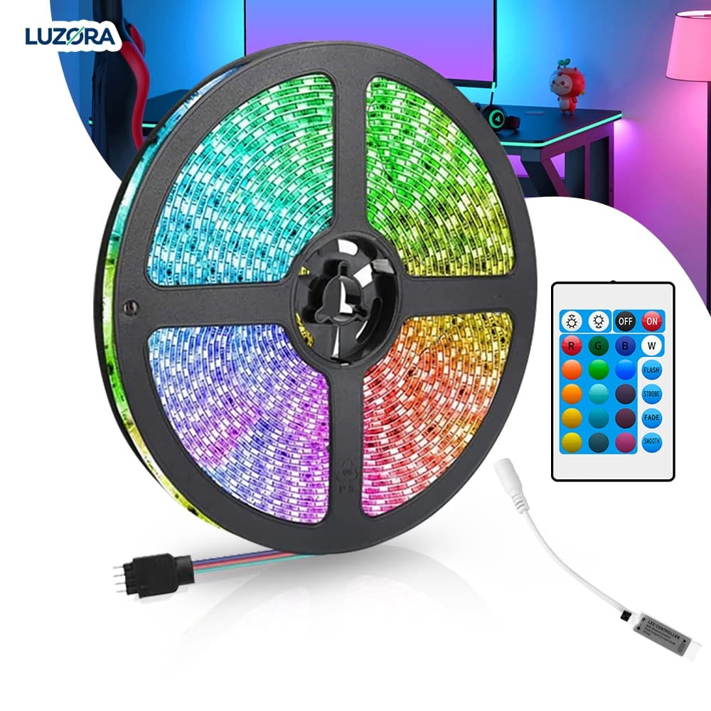 Fita Led Rgb 3528 Colorida 5m 12V Bivolt Ip65 à Prova d'Água Com e Sem Fonte Decoração Casa Teto