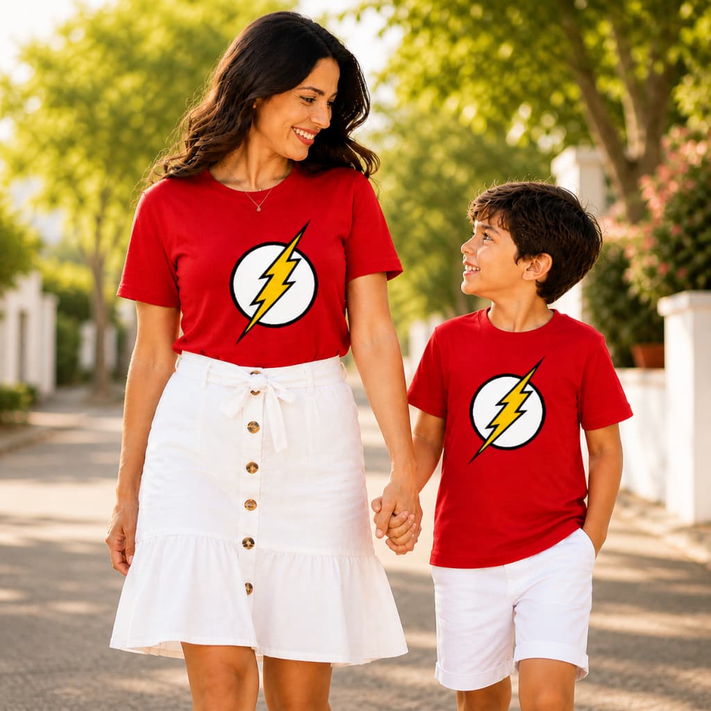 Kit 2 Camisetas Mãe E Filho Flash Super-herói Desenho Filme Anime Envio Rápido
