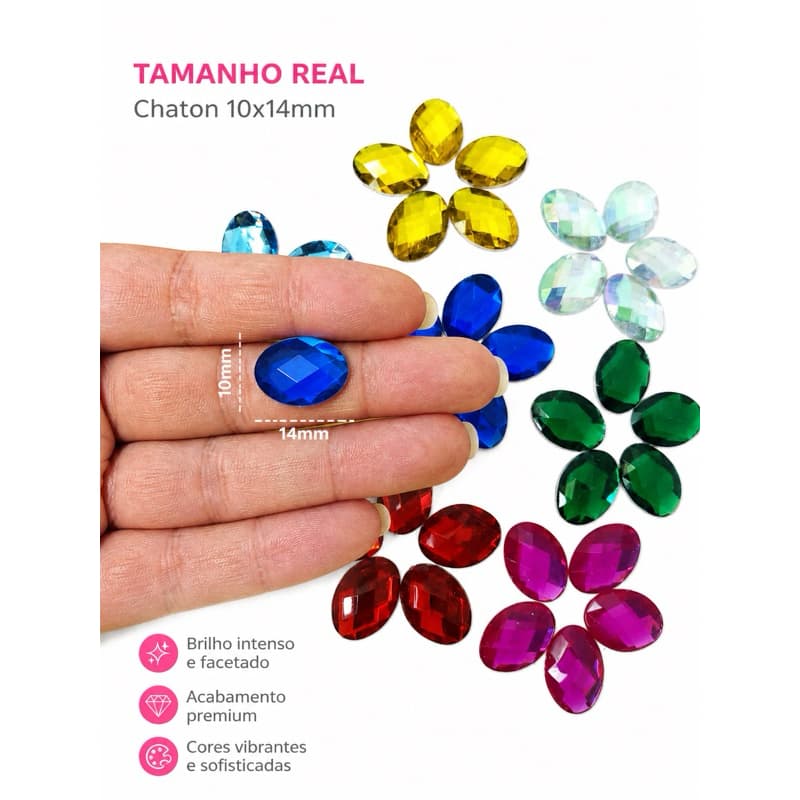 Kit Chatons Oval para Colagem 10x14mm 25  50 100 200 Unidades- Pode escolher a cor mas antes leia a descrição