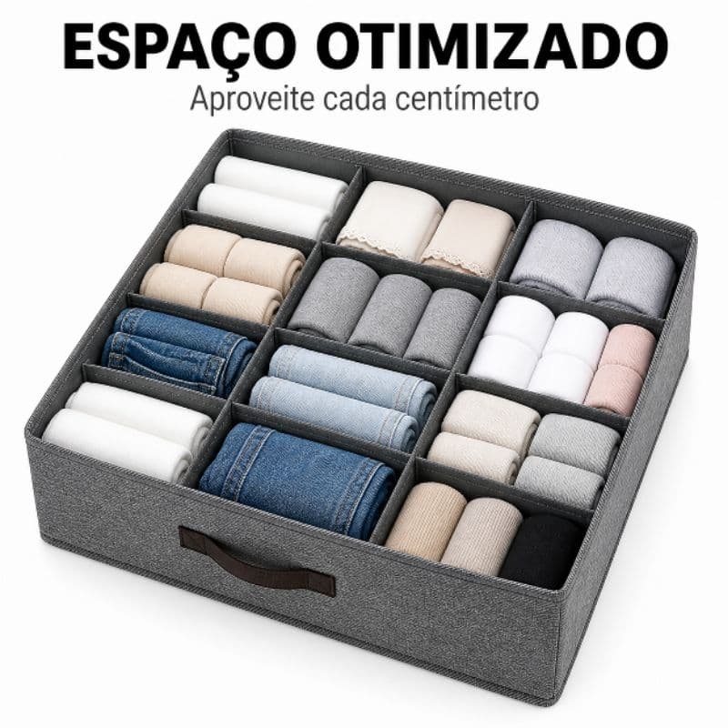 Organizador de Gaveta 16 Divisórias Dobrável Multiuso Para Roupas Íntimas Meias Camisetas Cinza