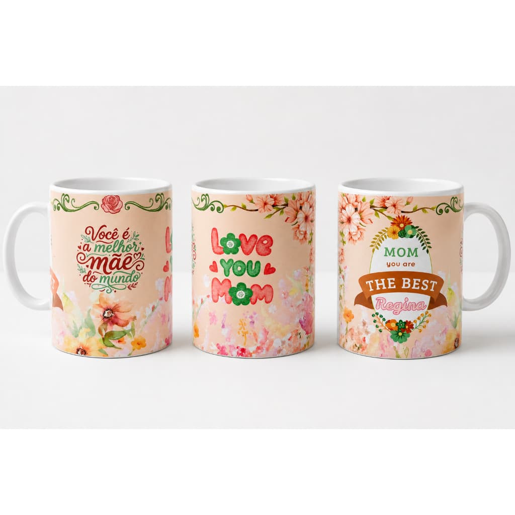 Caneca Dia das Mães Floral Rosa – “Melhor Mãe do Mundo” – Presente Criativo