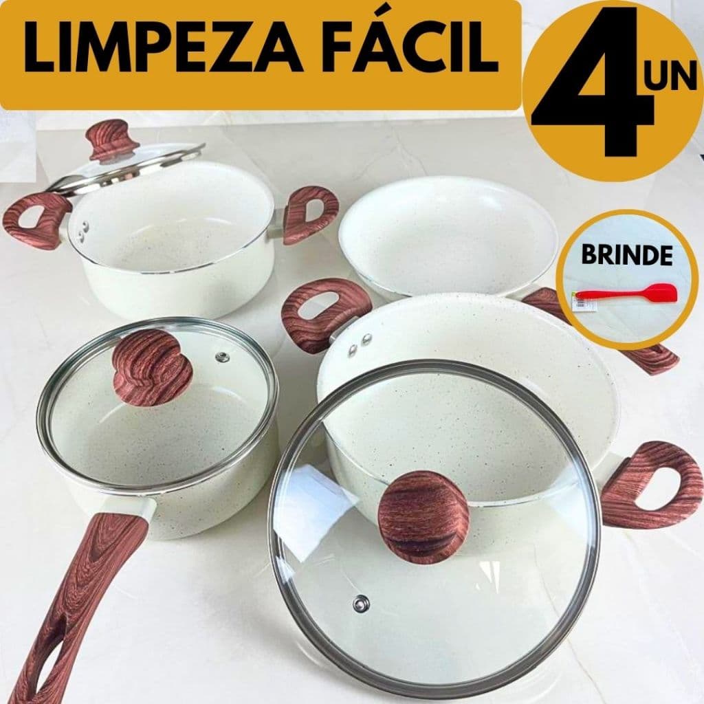 Jogo Panelas 4 Peças de Indução Antiaderente de verdade Dia a Dia Não Gruda Completa Casa Cozinha