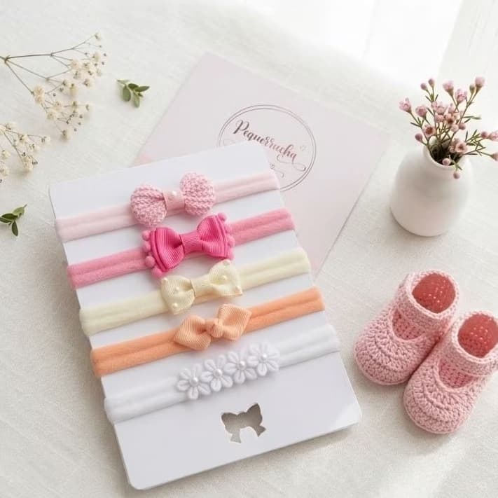Kit laços para bebê 5 unidades lacinhos para recém nascido