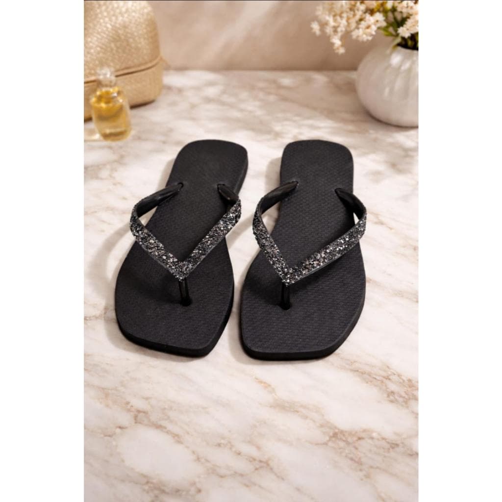 Chinelo Feminino Bico Quadrado Glitter Casual Elegante